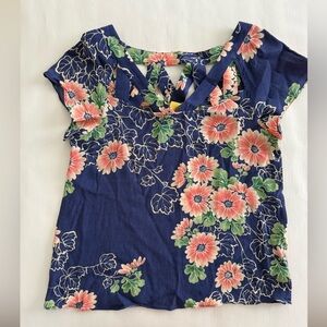 Maeve Anthropologie Blue and Pink Floral Blouse